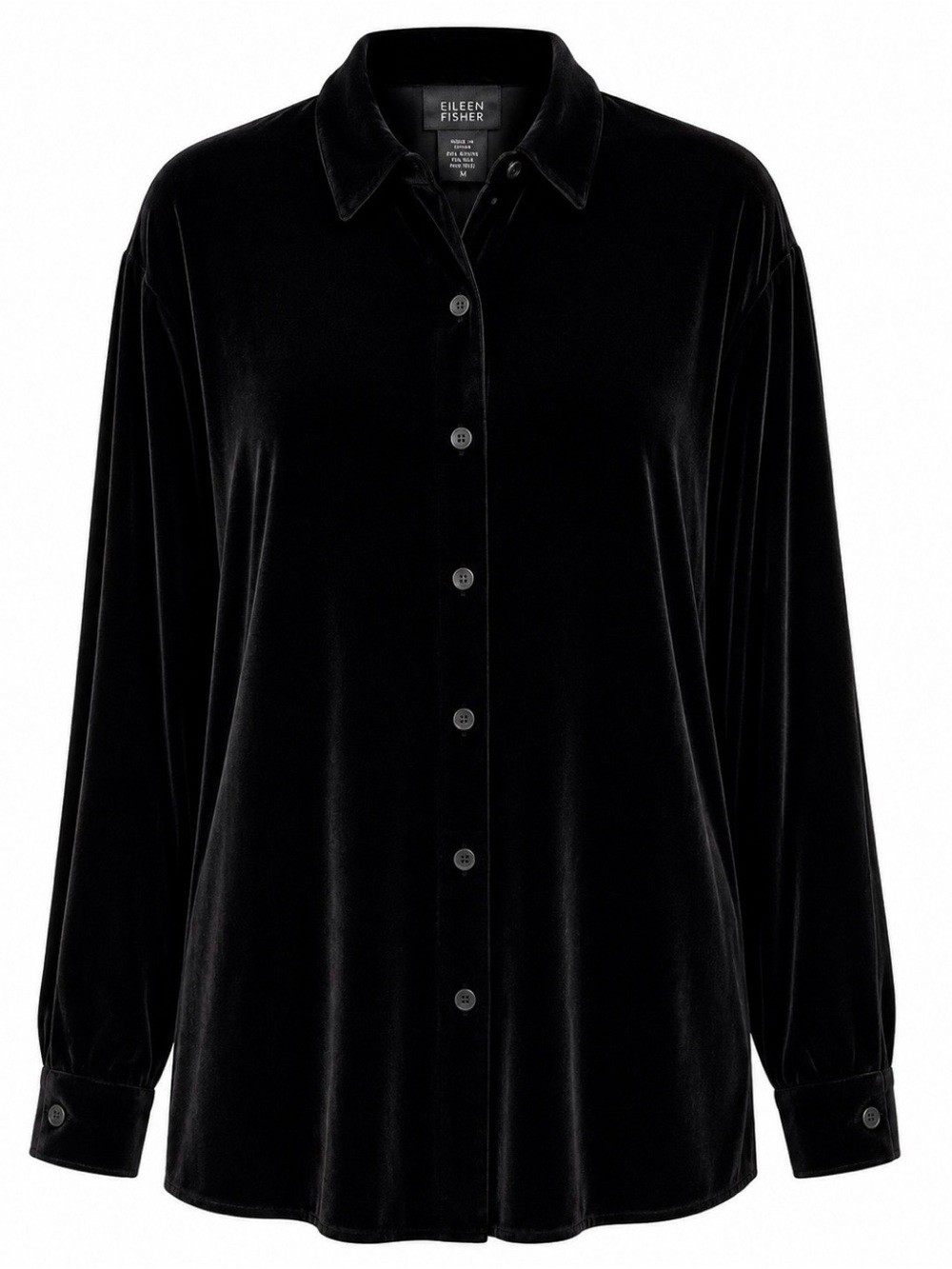 Vintage Y2K Eileen Fisher Black Velvet Classic Holiday Party Elegant Shirt M
